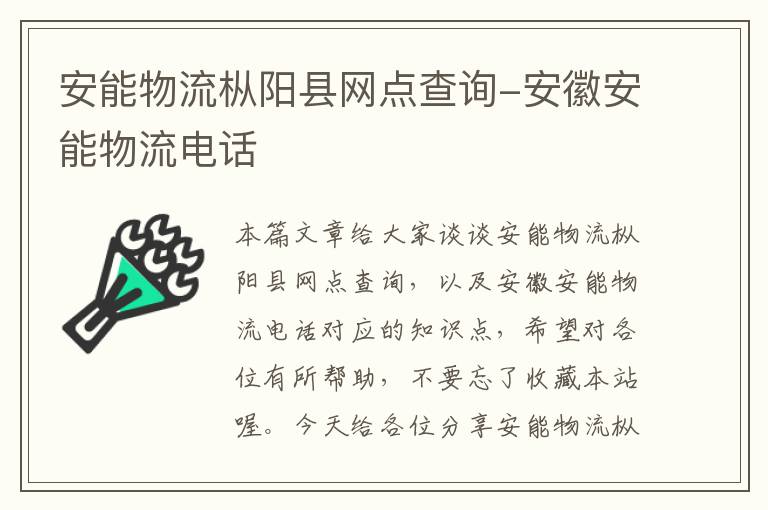 安能物流枞阳县网点查询-安徽安能物流电话