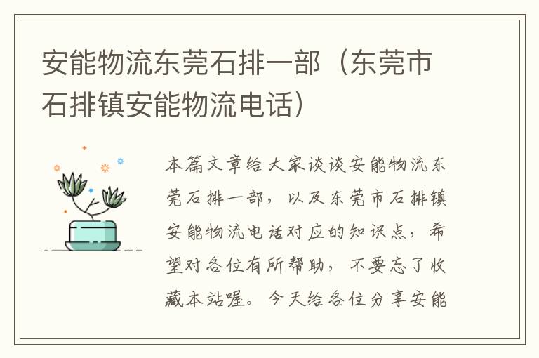 安能物流东莞石排一部(东莞市石排镇安能物流电话)