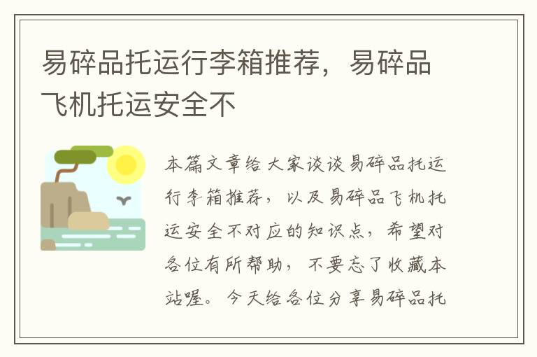 易碎品托运行李箱推荐,易碎品飞机托运安全不