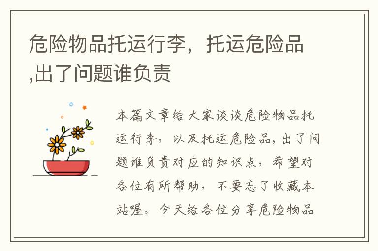 危险物品托运行李,托运危险品,出了问题谁负责