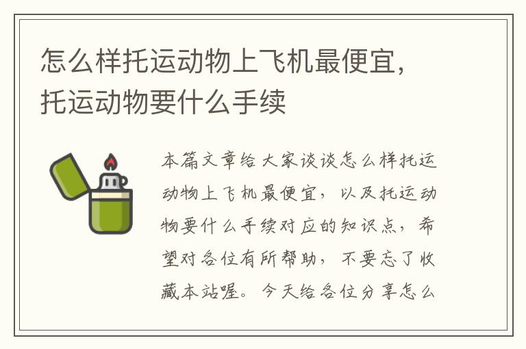 怎么样托运动物上飞机最便宜,托运动物要什么手续