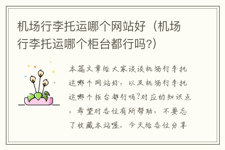 机场行李托运哪个网站好(机场行李托运哪个柜台都行吗?)