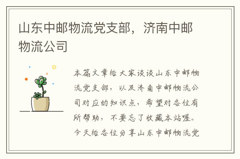 山东中邮物流党支部,济南中邮物流公司
