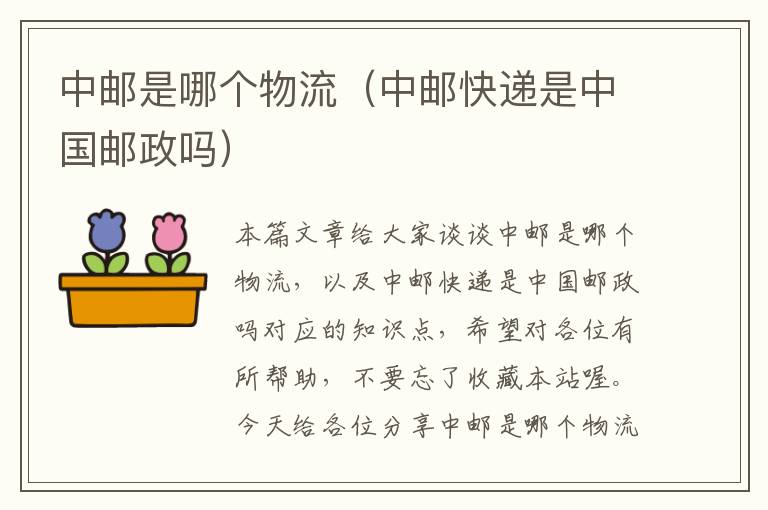 中邮是哪个物流(中邮快递是中国邮政吗)
