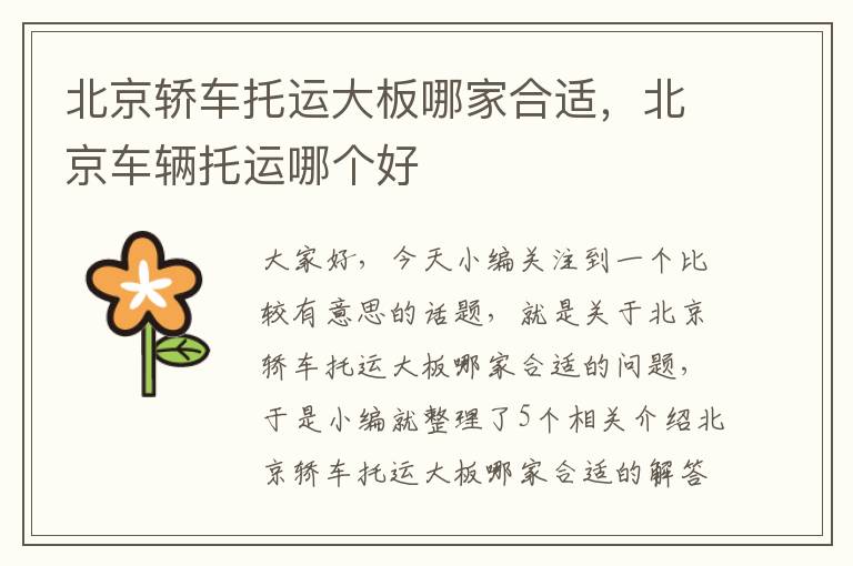 北京轿车托运大板哪家合适,北京车辆托运哪个好