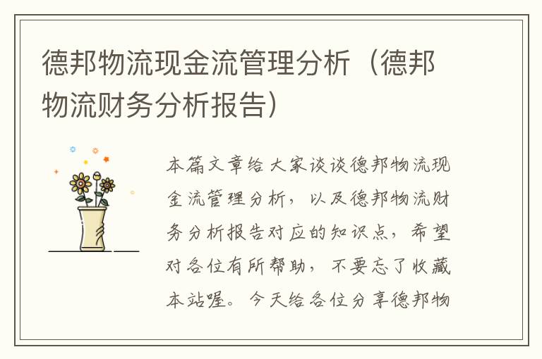 德邦物流现金流管理分析(德邦物流财务分析报告)